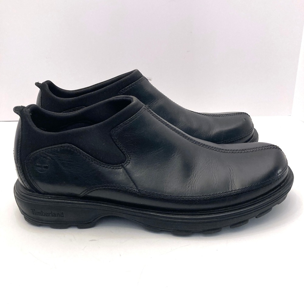 Timberland Slip On Shoes Loafer Mens 10.5 Black Leather Soft Stretch Collar